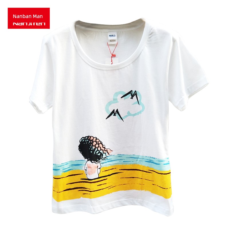Nanjiren Minimalist round Neck Cartoon Cotton Printed T-shirt
