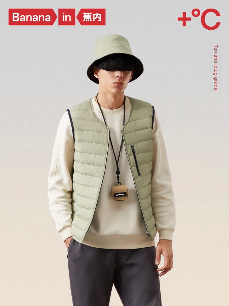 Internal heat man V-neck Antistatic light and warm down Vest