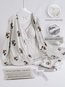 Class a Postpartum Clothing Pure Cotton Three-Piece Set Spring and Summer Thin Style Postpartum Maternity Modal Nursing 