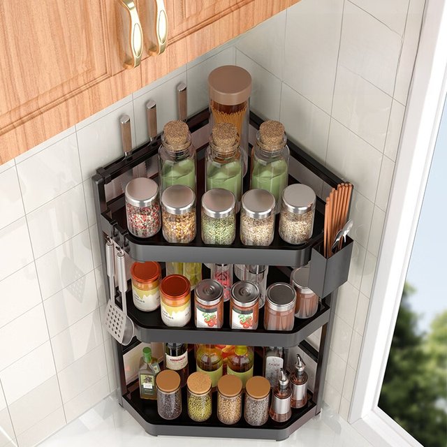 Kitchen storage rack countertop corner triangle seasoning rack corner hanging corner storage wall hanging without punching rack