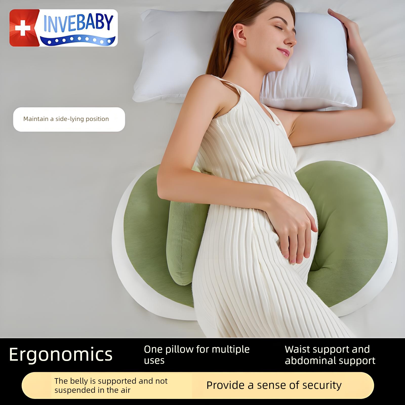 Invebaby Pregnancy Pillow, Waist Support and Abdominal Support Side Sleeping Pillow, Essential U-Shaped Pillow for Pregnant Women, Side Sleeping Pillow — 3