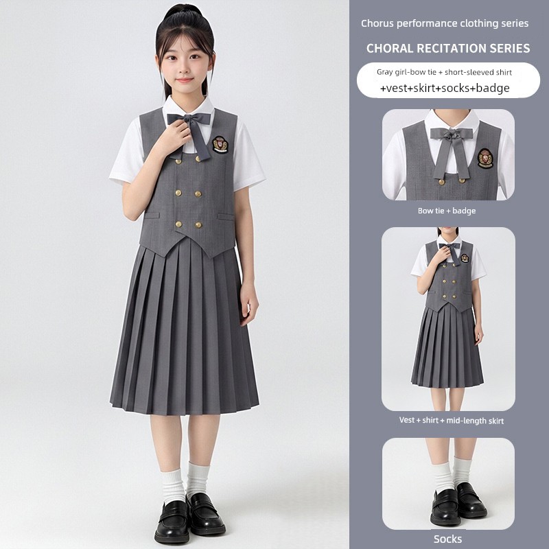 Children's Chorus Performance Costumes, Patriotic Poetry Recitation Costumes for Middle and High School Students, Elementary School Girls' Speech Contest — 8