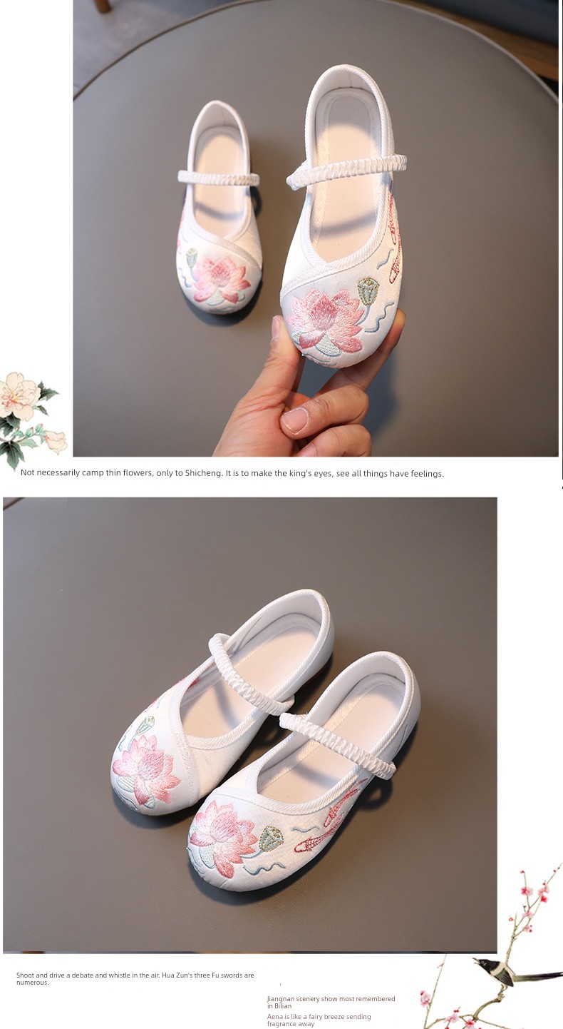 Girl Shoes for Han Chinese Clothing Ancient Costume Shoes Chinese Style Kid Princess Tang Suit Children's Embroidered Shoes Old Beijing Embroidered Cloth — 8