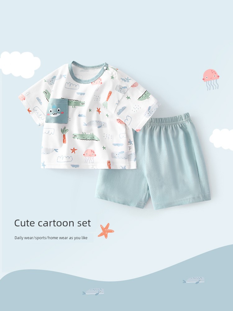 Baby Summer Outfit 2026 New Style Thin Clothing for Infants and Toddlers, Boys and Girls Short-Sleeve Shorts Children's Two-Piece Set