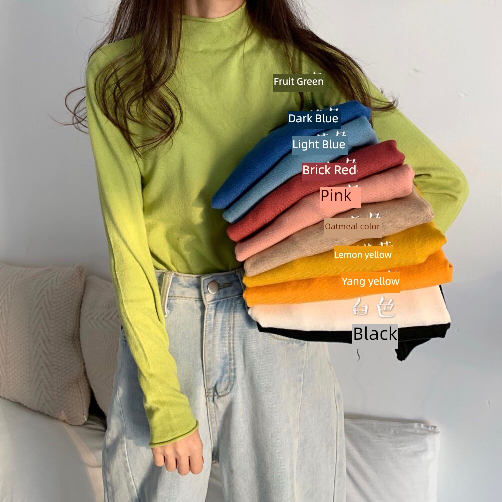 Half high collar pinkycolor  Inner lap female Autumn and winter knitting sweater