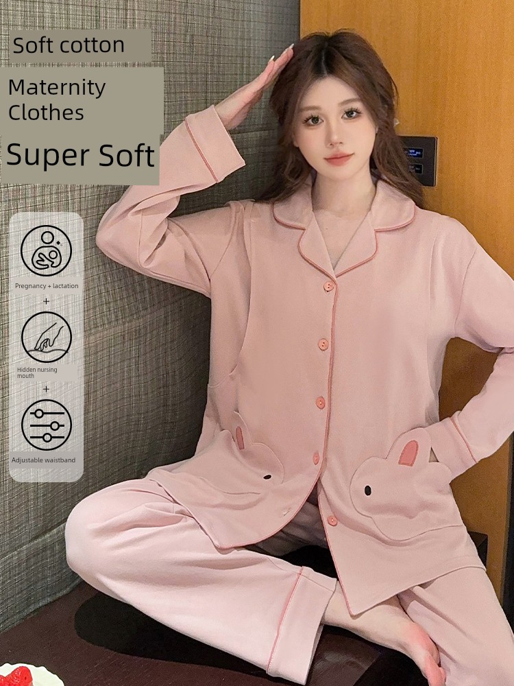 Anna Mommy Maternity Pajamas Winter Pure Cotton Postpartum Sleepwear Spring and Autumn Nursing Wearable Homewear Set