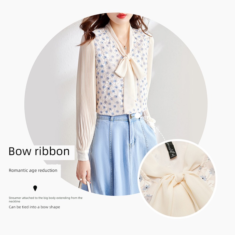 Ou Ni Xue Korean version Frenulum Long sleeve bow printing