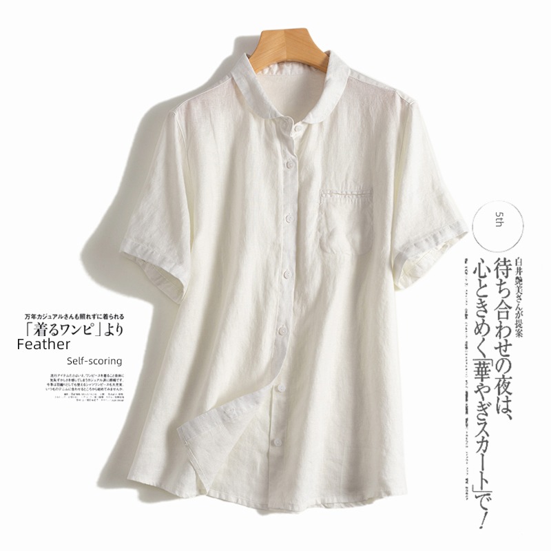 shirt Retro literature Yuan Baoling Short sleeve jacket flax