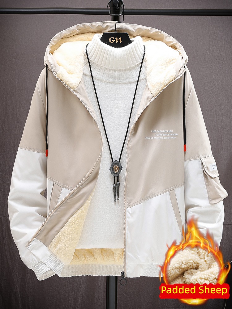 Lamb cashmere Cardigan Sweater man Spring and Autumn winter Chaopai Ruffian handsome Plush thickening keep warm Hooded loose coat Cotton