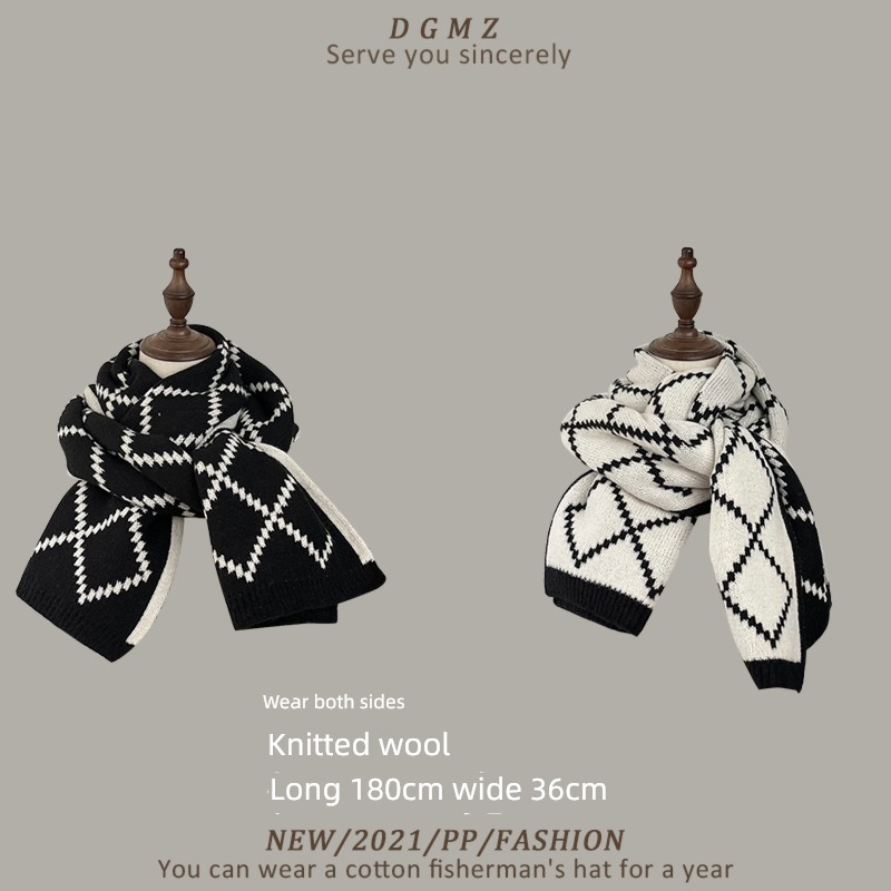 original Advanced sense black winter Knitting wool scarf