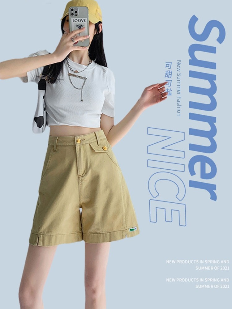 full marks Show thin Cover meat High waist easy Denim shorts