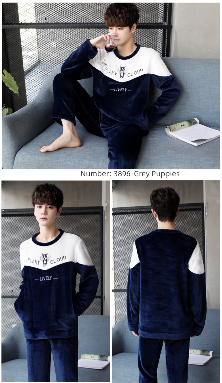 male thickening keep warm Flannel Condom Autumn and winter pajamas