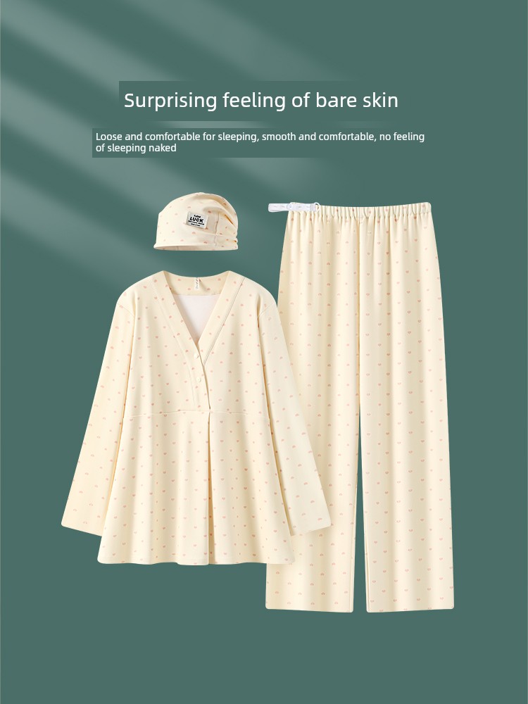 With Hat~ Pure Cotton Spring and Summer Maternity Wear, Pre- and Post-Natal, Spring and Autumn Maternity Nursing Clothes, Nursing Pajamas, September 10