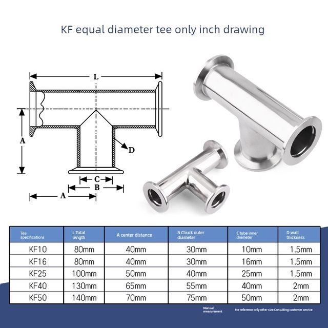 Stainless steel 304 vacuum elbow 4-way 90-degree internal and external mirror polishing vacuum diameter tee KF16 KF25