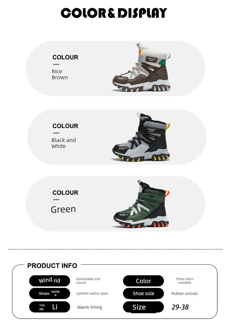 Zurich Boys' Boots, Fleece-Lined Snow Boots, New Winter Cotton Boots, Cold-Proof and Waterproof, Warm Cotton Shoes for Boys — 4
