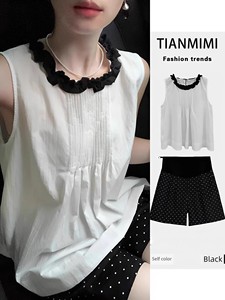 Maternity Suit 2026 New Summer Style High-End Design Sleeveless Top + Polka Dot Shorts Two-Piece Set for Women