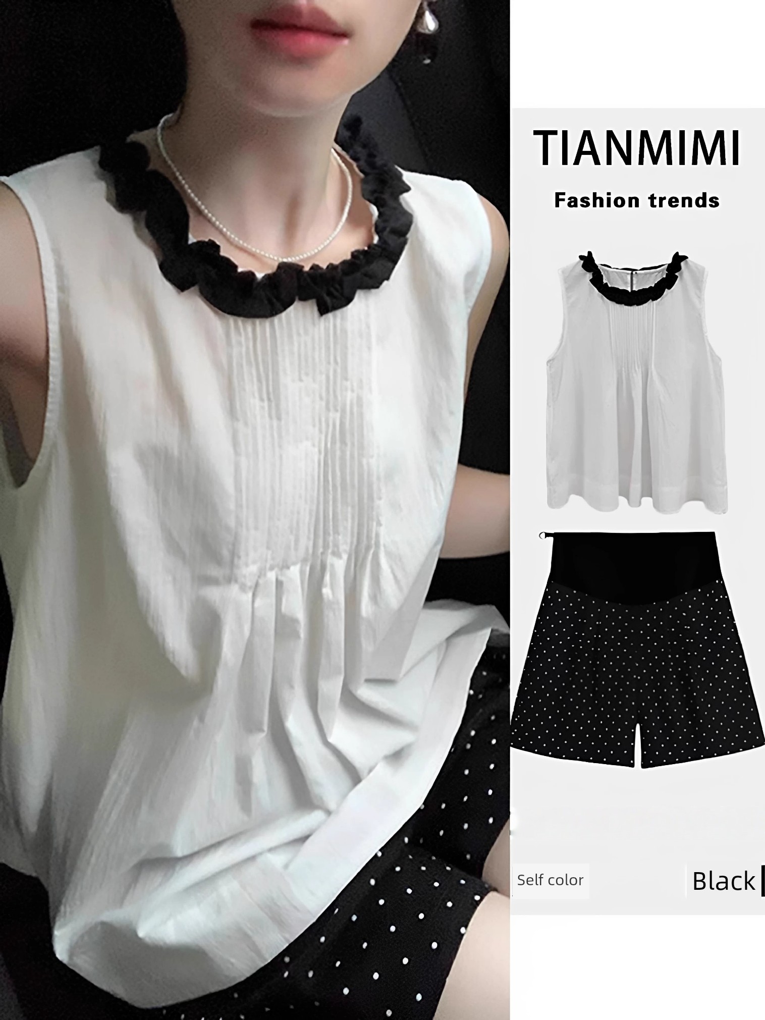 Maternity Suit 2026 New Summer Style High-End Design Sleeveless Top + Polka Dot Shorts Two-Piece Set for Women