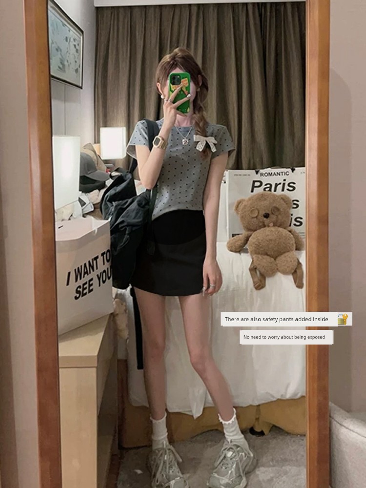 Maternity Gray Suit-Style Hip-Hugging Short Skirt for Spring and Autumn, Korean Style Slimming A-Line Skirt That Doesn'T Squeeze the Belly — 5