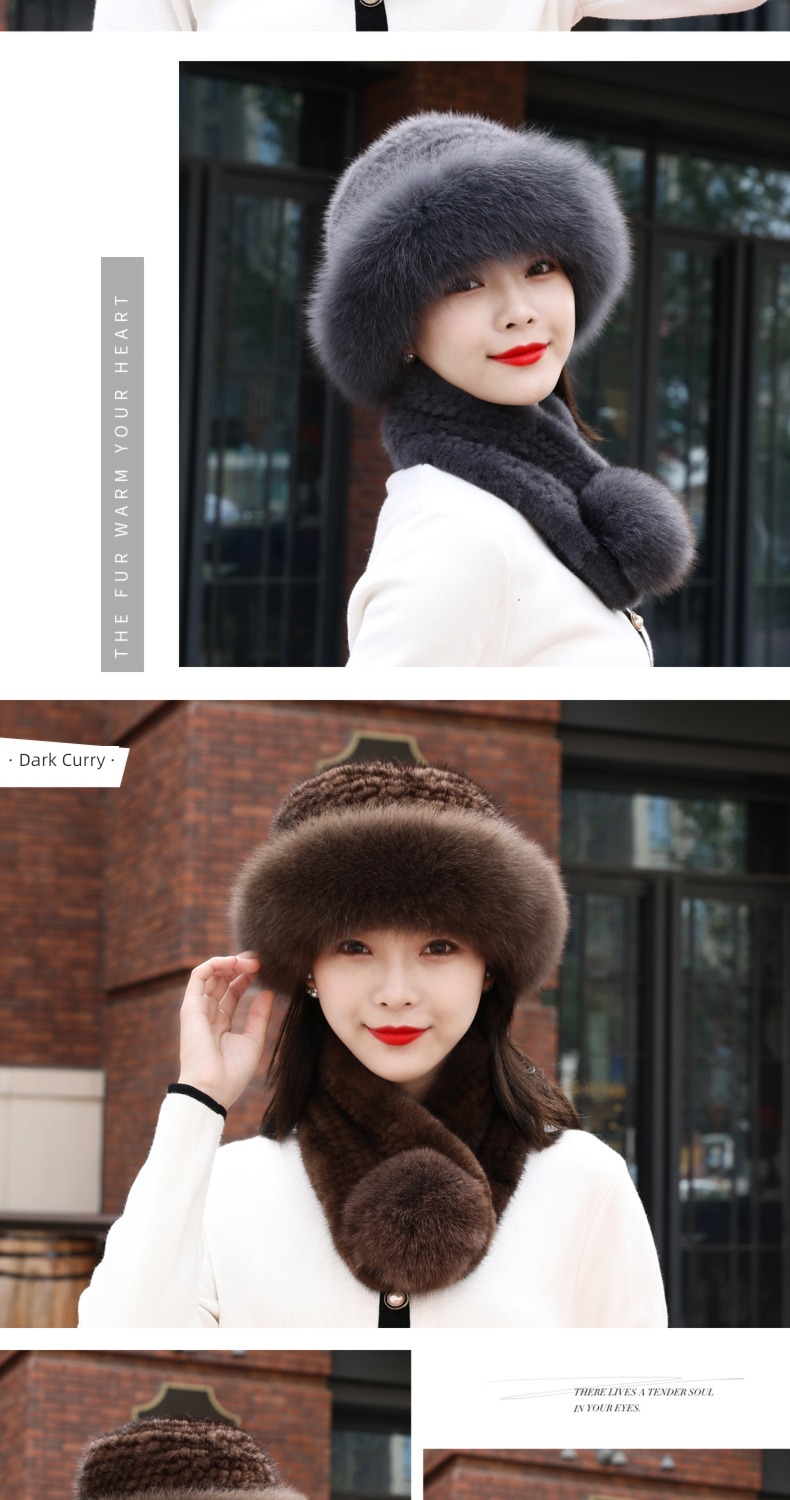 Lei Xuan weave Fox  Mink skin female suit Hat