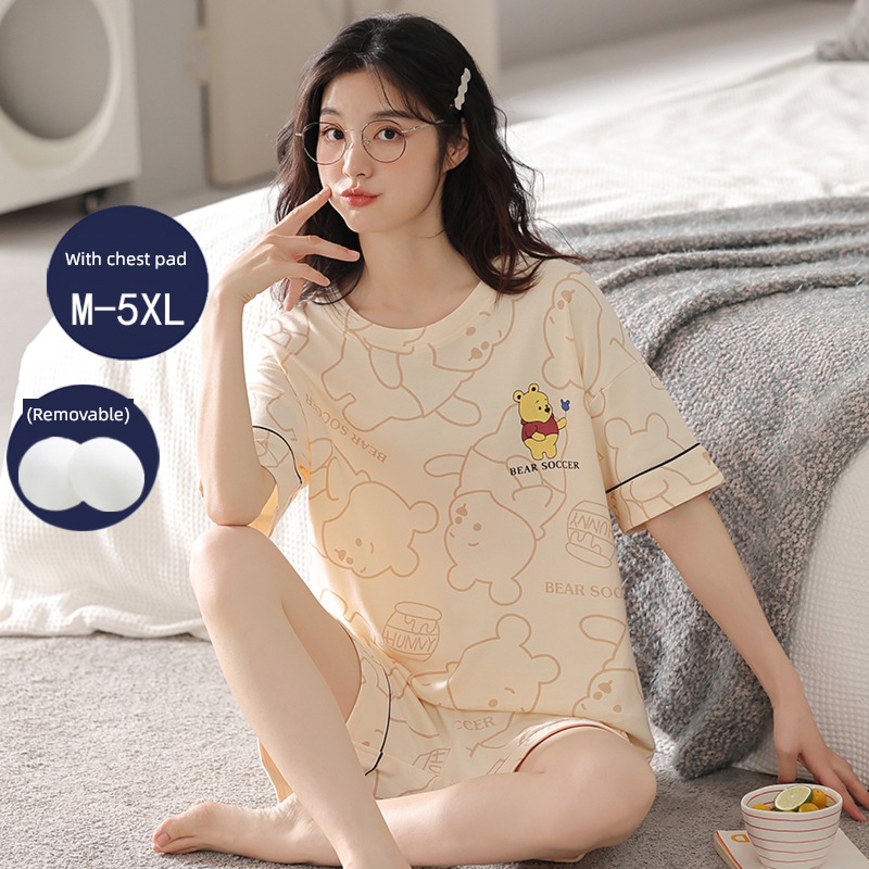 With chest pad female Summer style pure cotton Cropped Trousers Fat mm pajamas