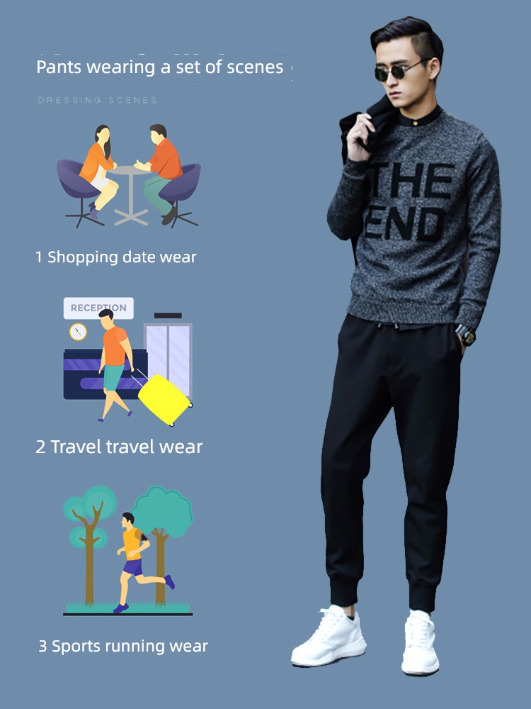 Men's style Versatile black High street Self-cultivation Spring and Autumn trousers