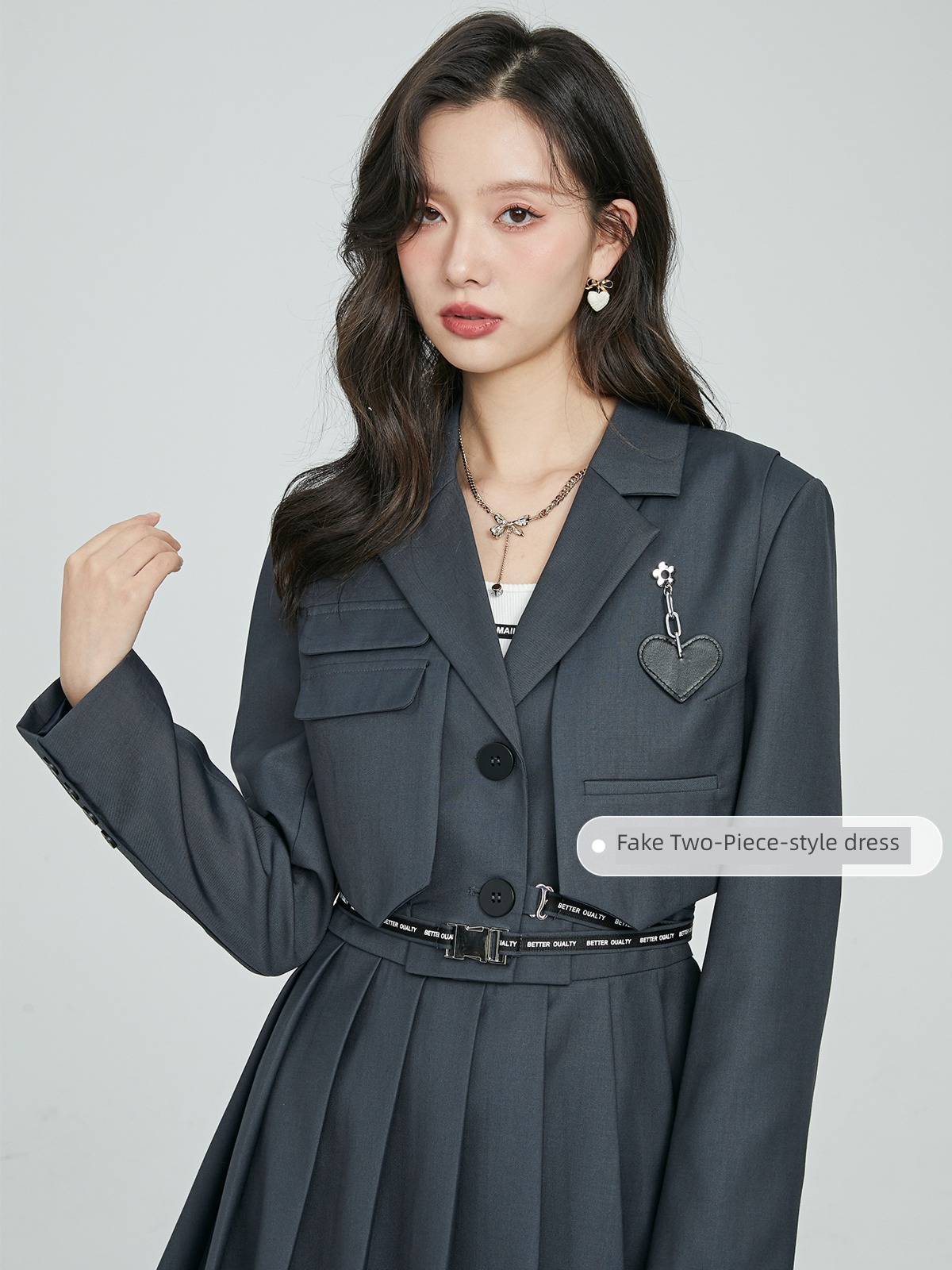 Fan rabbit fashion love decorate Pleated skirt Fake two