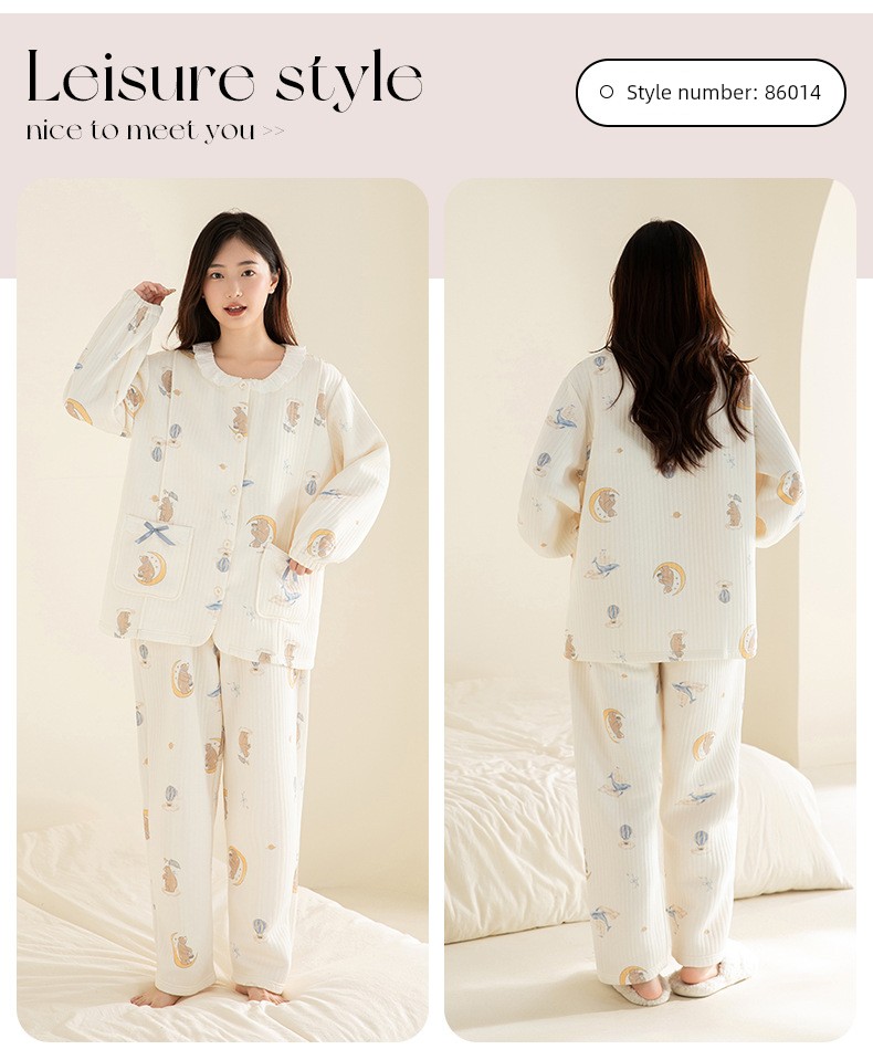 100% Pure Cotton Autumn and Winter 10A Antibacterial Maternity Wear, Class a Pure Cotton Air Cotton Layered Maternity Nursing Pajamas and Loungewear — 34