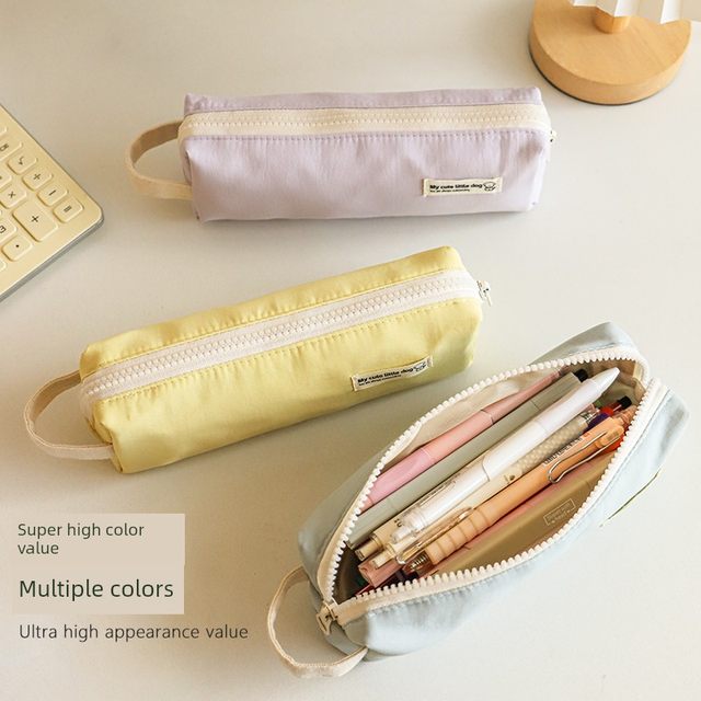 Nylon pencil bag large capacity high appearance ins style simple student stationery bag large open pencil hand storage bag