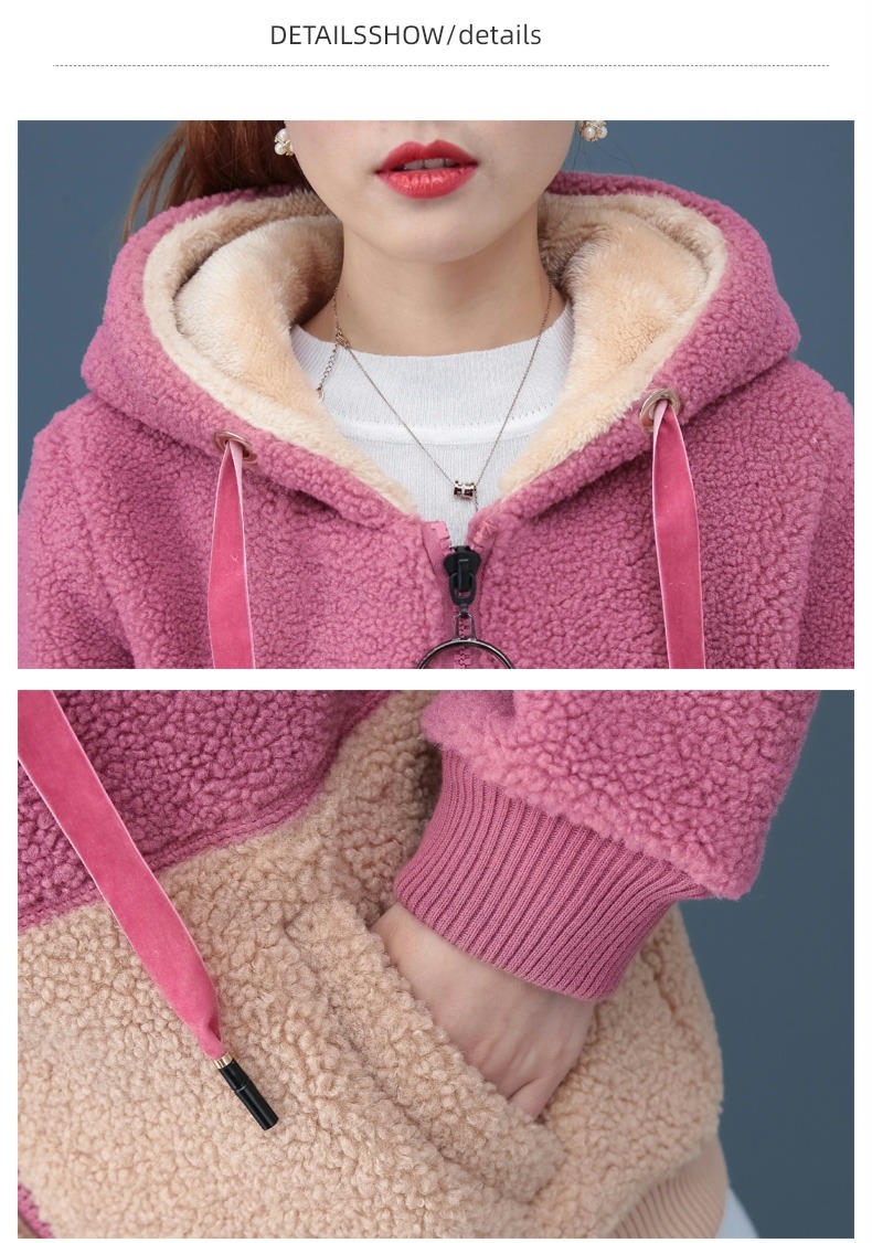 loose coat female Lamb hair winter thickening Fleece loose coat