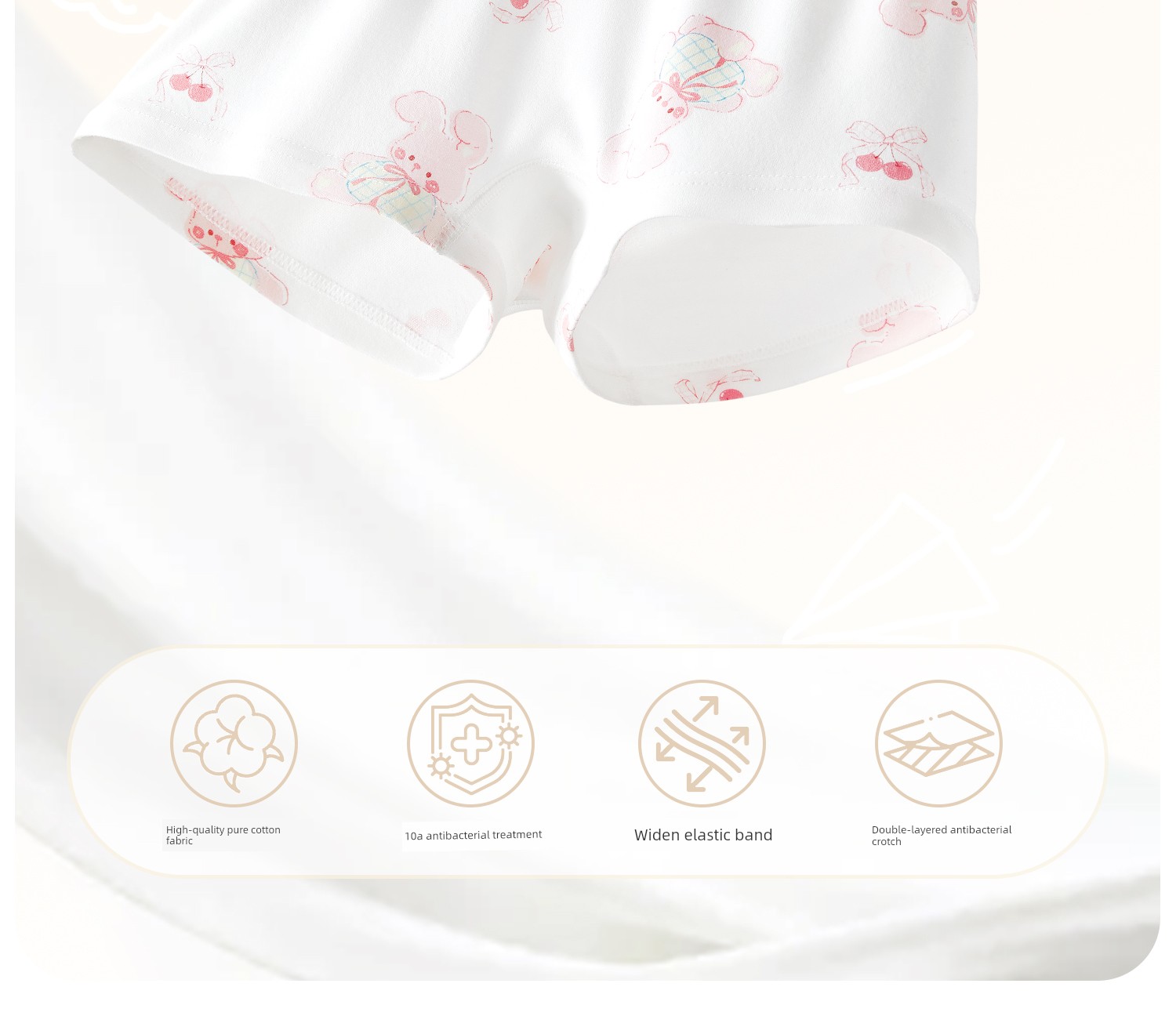 Girls' Underwear, Children's Pure Cotton, All-Cotton Crotch, Baby Girl Type A, Four-Corner Style, for Little Girls Aged 2, Non-Binding on the Bottom — 4
