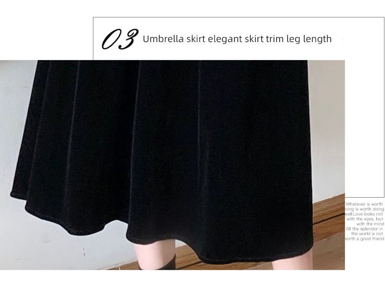 Autumn and winter High waist Sagging sensation Big swing Velvet skirt