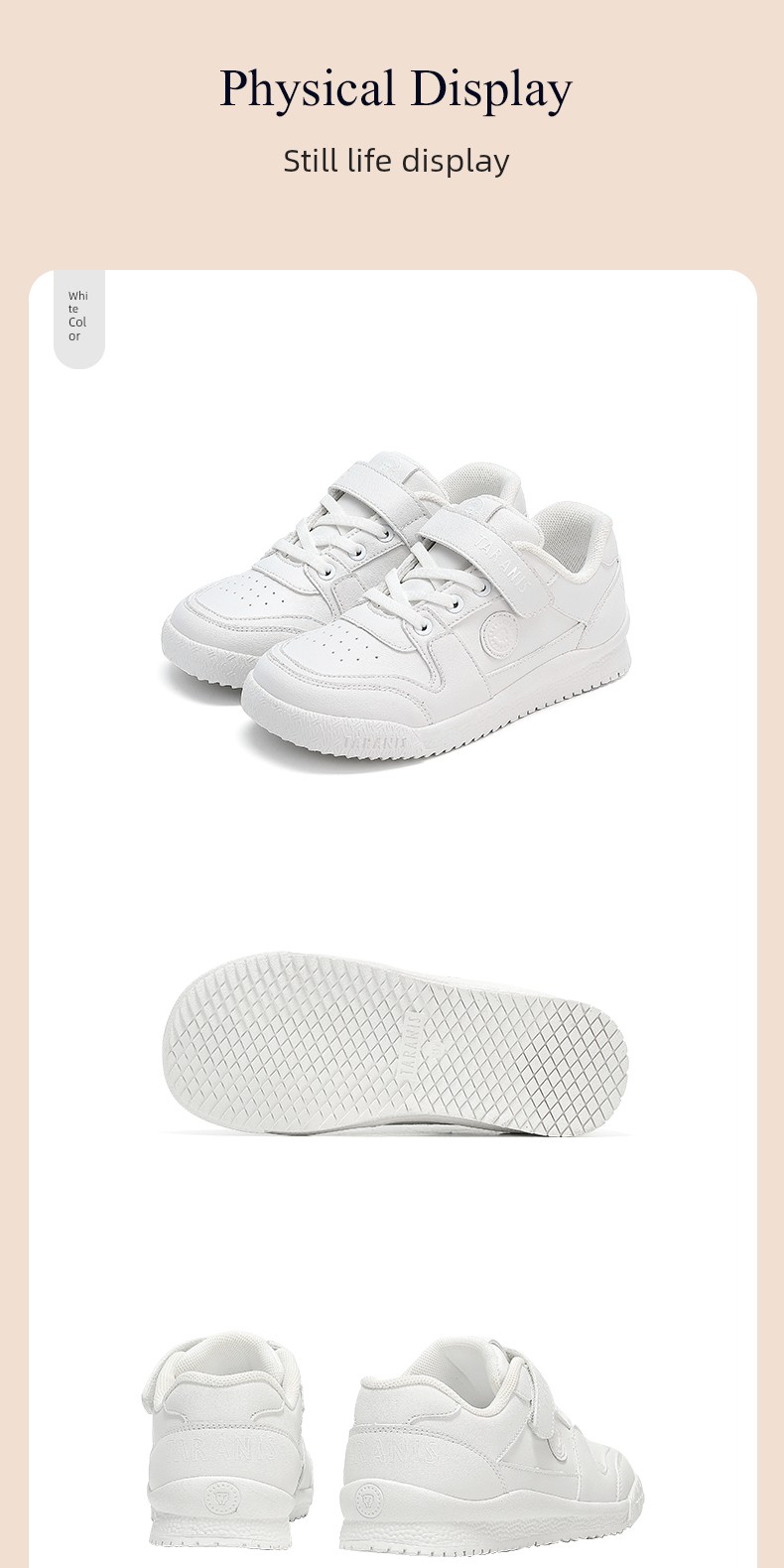 Tyrannis Kidsren's White Sports Shoes for Boys and Girls, Lightweight White Shoes for Campus, Versatile Casual White Sneakers — 7