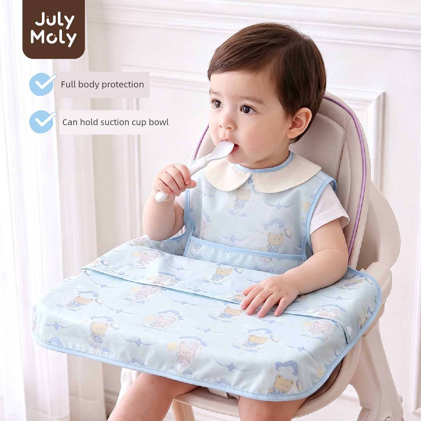 Julymoly All-In-One Dining Chair Cover Baby Feeding Bib Infant Food Bib Waterproof Children's Apron — 8