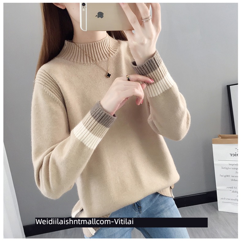 Half high collar easy Plush thickening knitting ma'am sweater