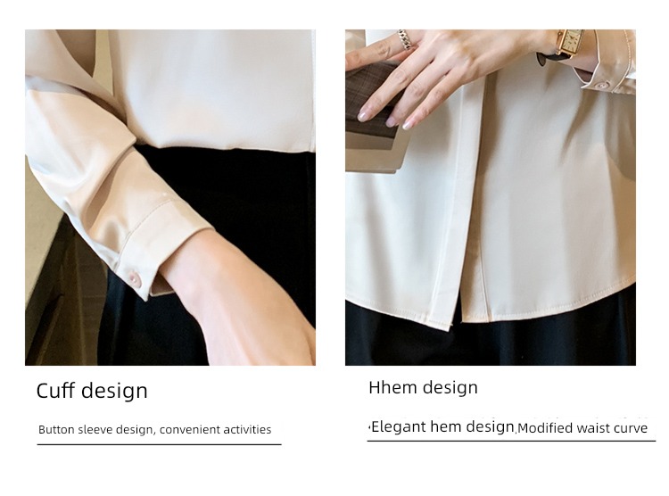 suit Inner lap Long sleeve Satin temperament real silk shirt