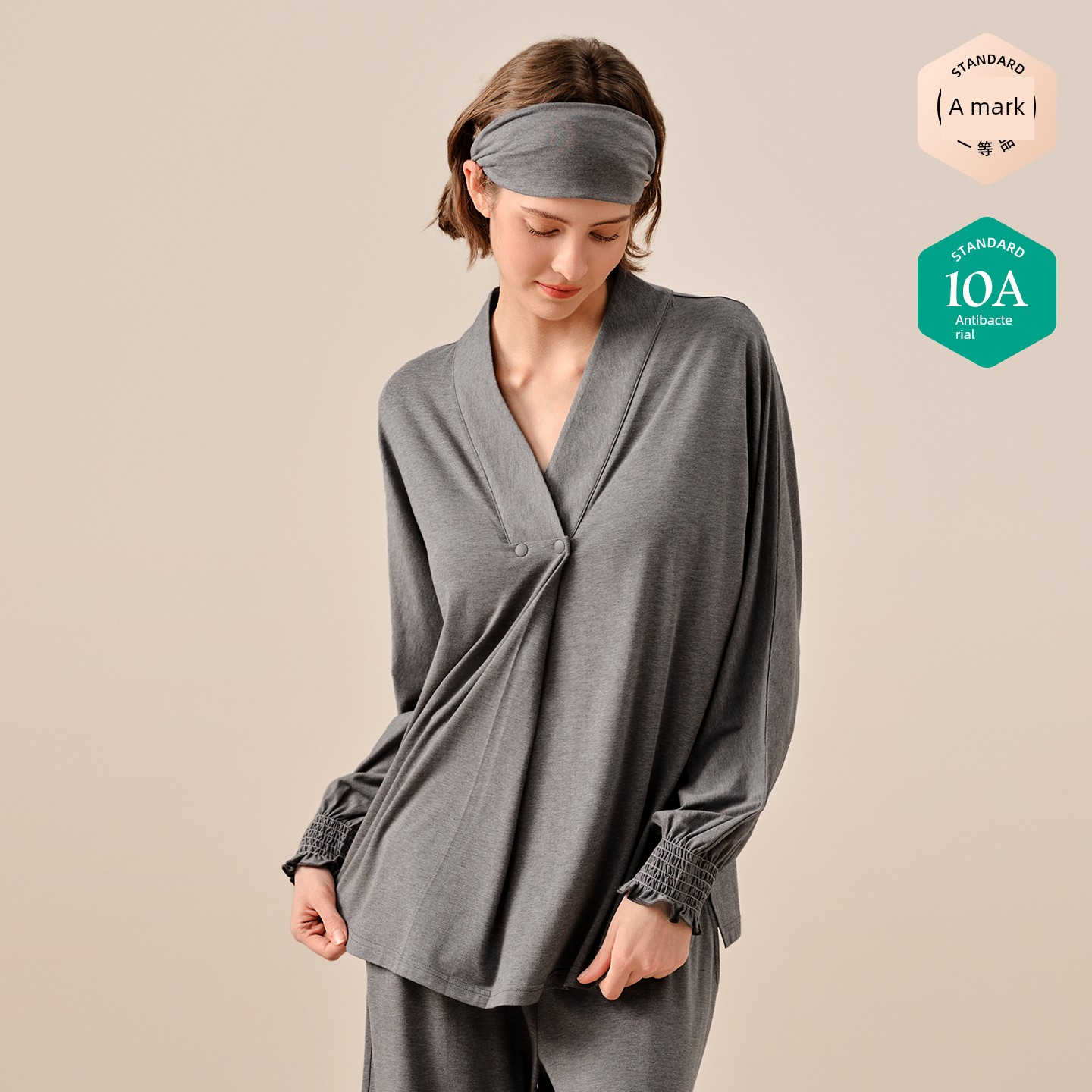 Sohiwoo Postpartum Clothing for Pregnant and Postpartum Women, Autumn Nursing Pajamas, Outerwear, Bamboo Cotton Sweat-Absorbent Home Wear Set — 3