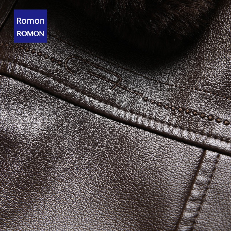 Romon Fur collar man leather clothing Jacket winter clothes loose coat