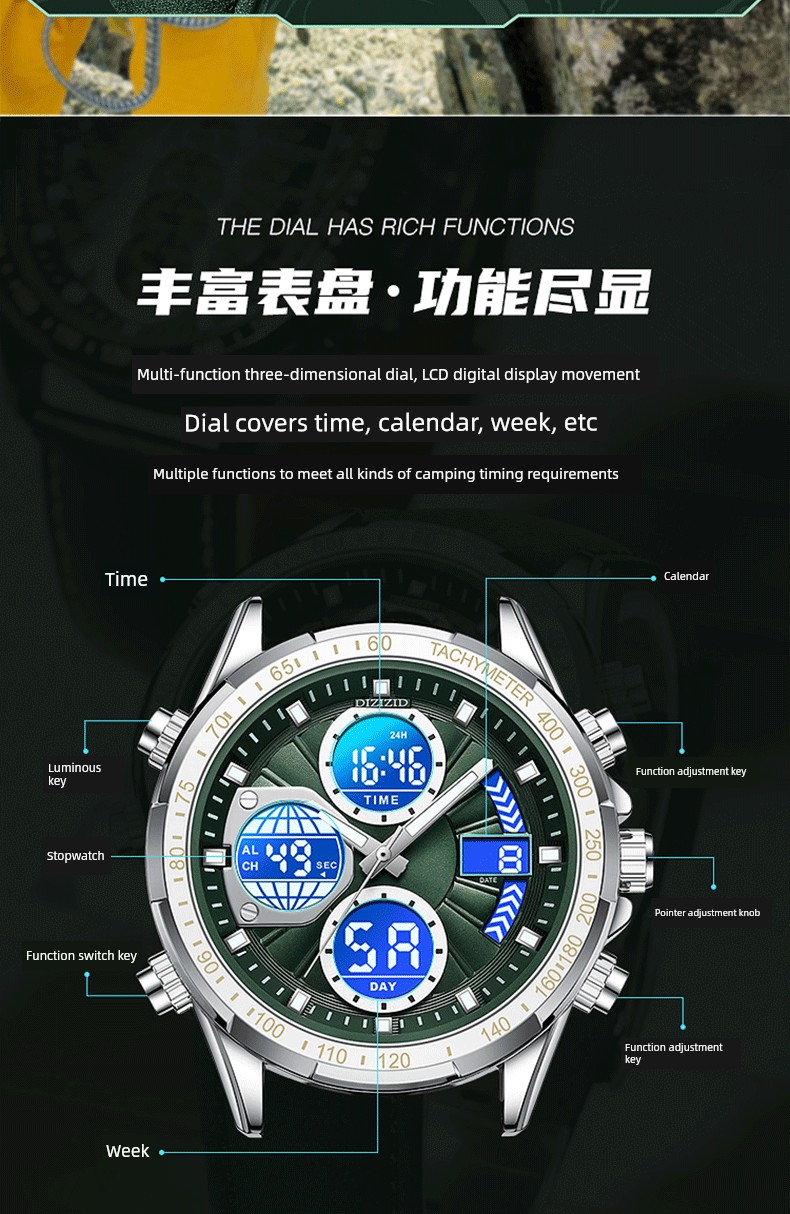 Reloj deportivo Digital resistente al agua para hombre, doble luminoso, mecánico Digital elegante para estudiantes
