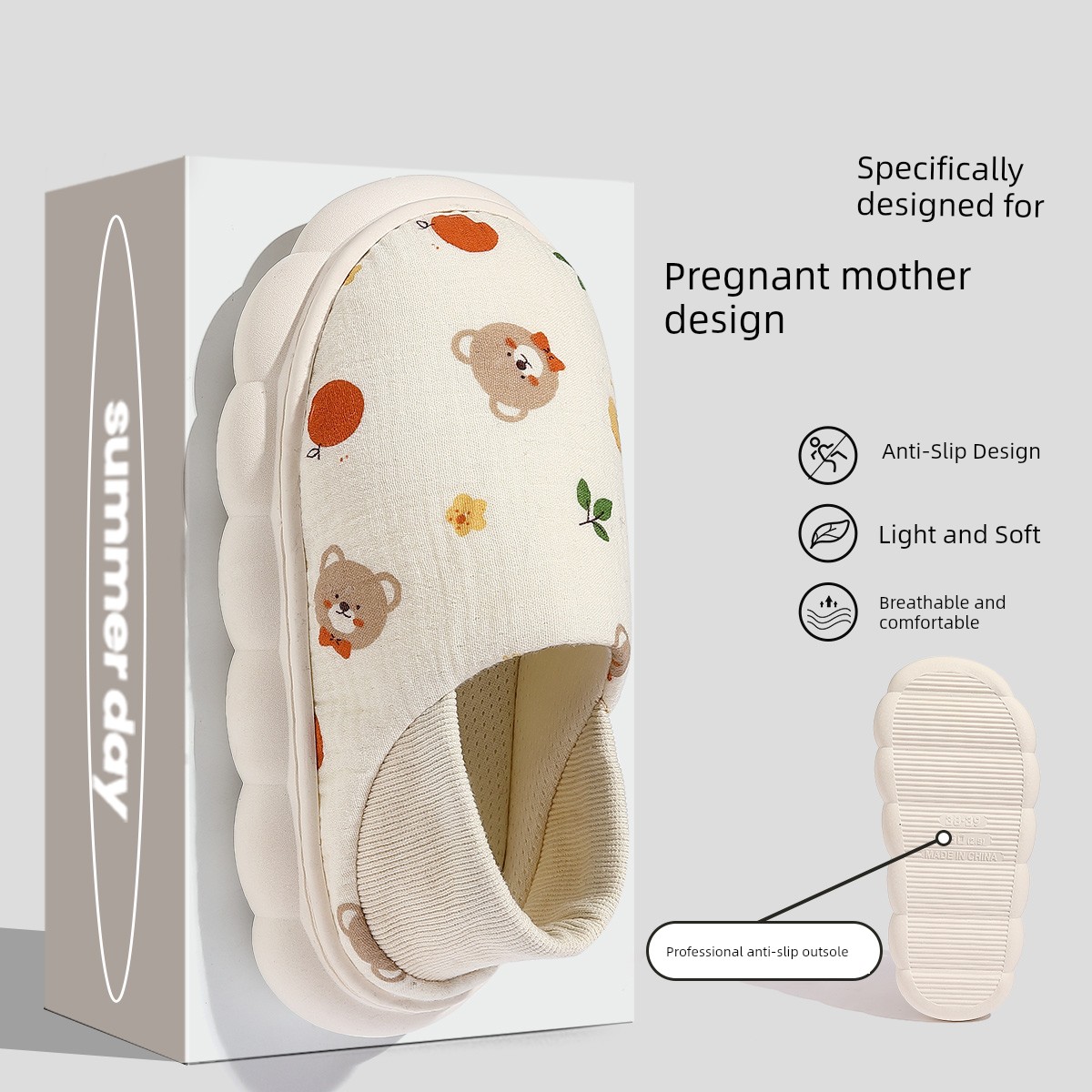 Maternity Shoes for Postpartum Women, Thin Style for Spring and Summer, Closed-Back, Soft Sole, Non-Slip, Thick-Soled Slippers for All Seasons — 4