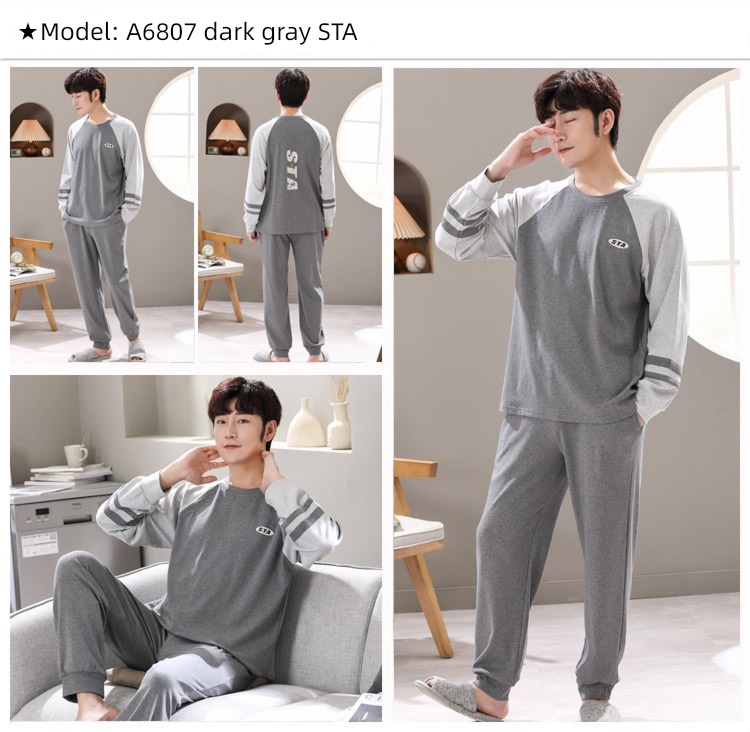 male Long sleeve Cotton Big size Autumn  summer suit pajamas