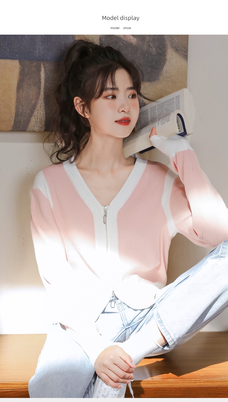 Little fragrance Pachachi Color matching fashion V-neck jacket