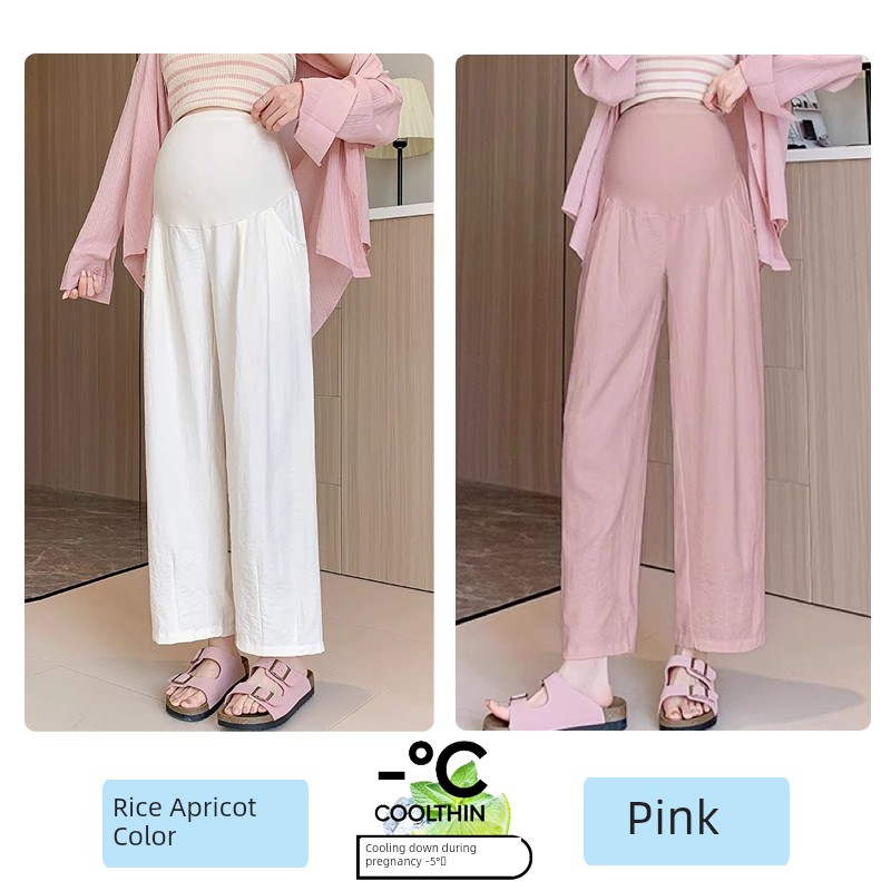 Jq Jingqi Maternity Pants Spring/Summer 2026 New Thin Wide-Leg Pants with Belly Support Long Pants in Cream White Maternity Wear — 8