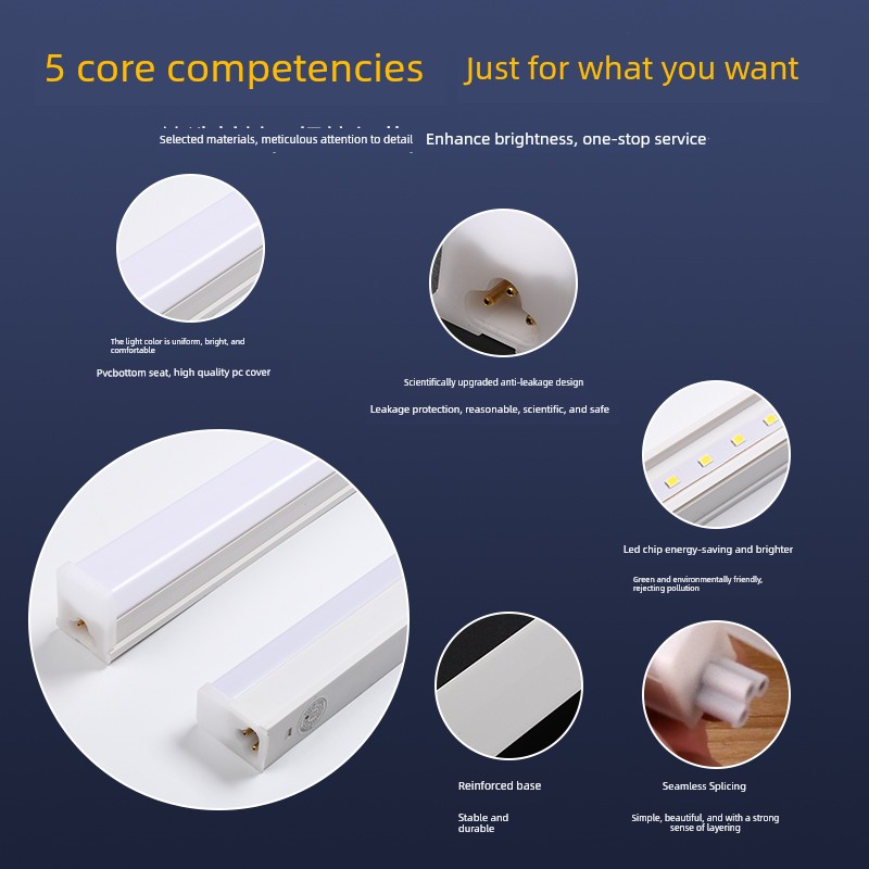 T5 Integrated Led Light Tube Commercial Supermarket Strip Light T8 Super Bright Full Set Energy-Saving Workshop Lighting Lamp 1.2m