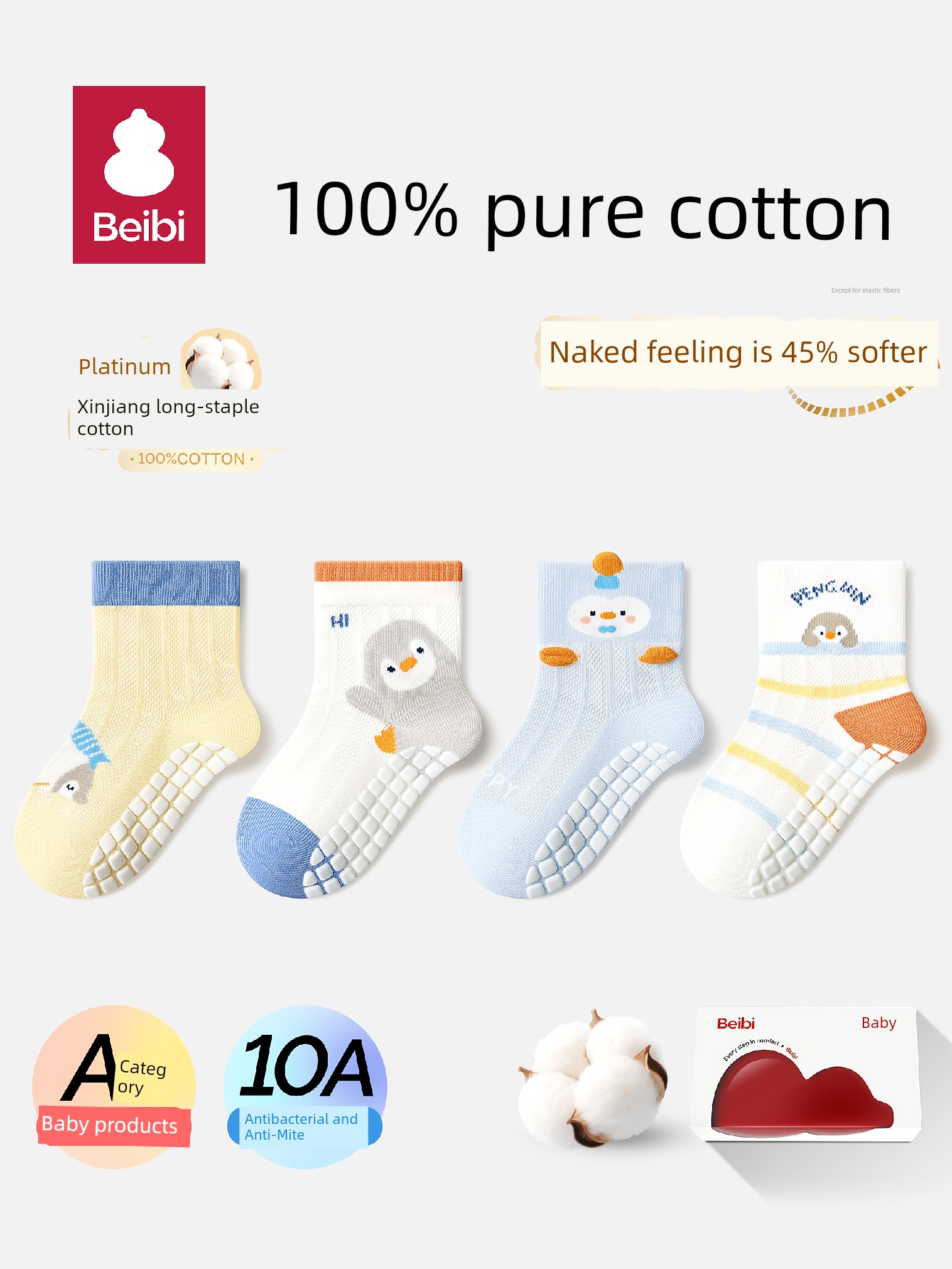 Baby Floor Socks Summer Thin Pure Cotton Class a Indoor Anti-Slip Socks for Boys Mid-Calf Infant Learning-To-Walk Socks