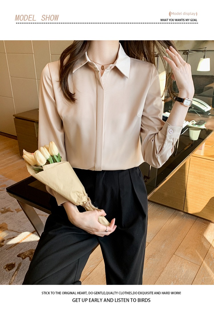 suit Inner lap Long sleeve Satin temperament real silk shirt