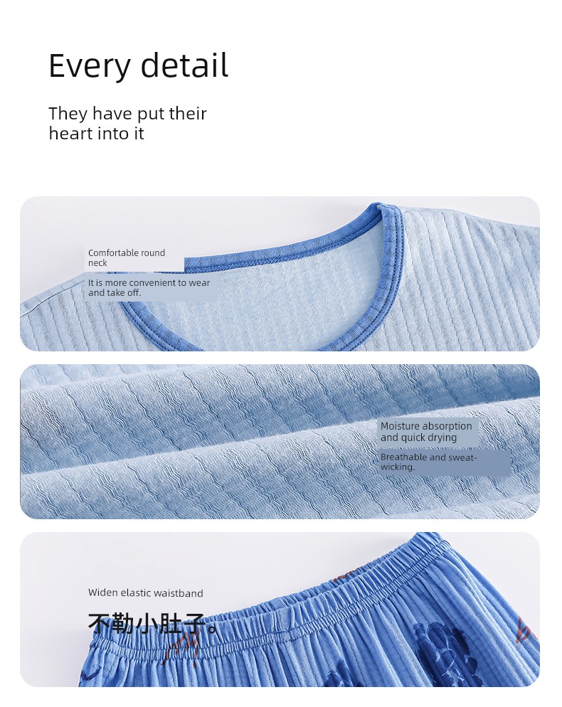 Dolaer Kidsren's Pajamas Summer Thin Pure Cotton Antibacterial Air-Conditioned Clothing for Boys and Girls Big Kidsren Boys Home Clothes Set — 16