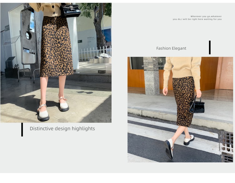 Medium and long term High waist Straight cylinder Leopard Print skirt