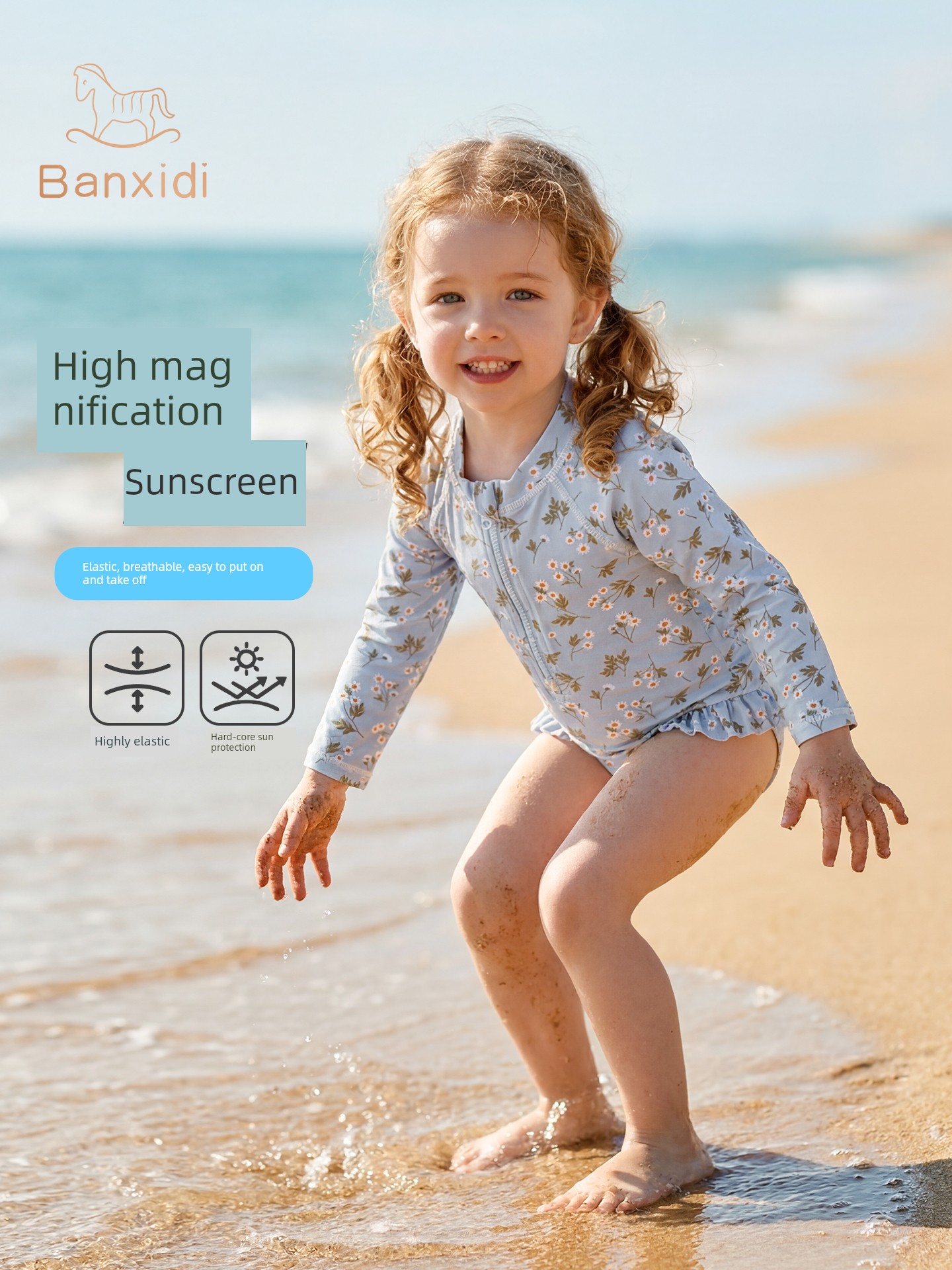 Banxidi Girls' Sun Protection Swimsuit 2026 New Baby Cartoon One-Piece Long-Sleeved Swimsuit Kidsren's Princess Swimsuit — 3