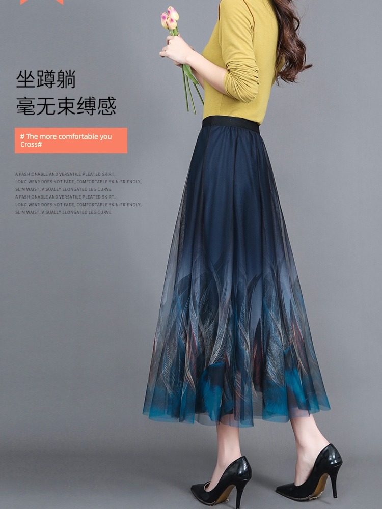 printing Autumn and winter Women's money Show thin A-line skirt Foreign style Gauze