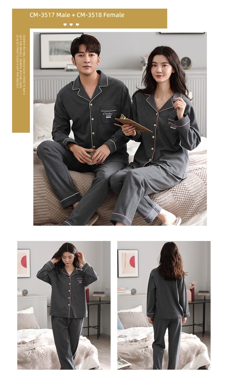 summer female Spring and Autumn Long sleeve man Cotton lovers pajamas